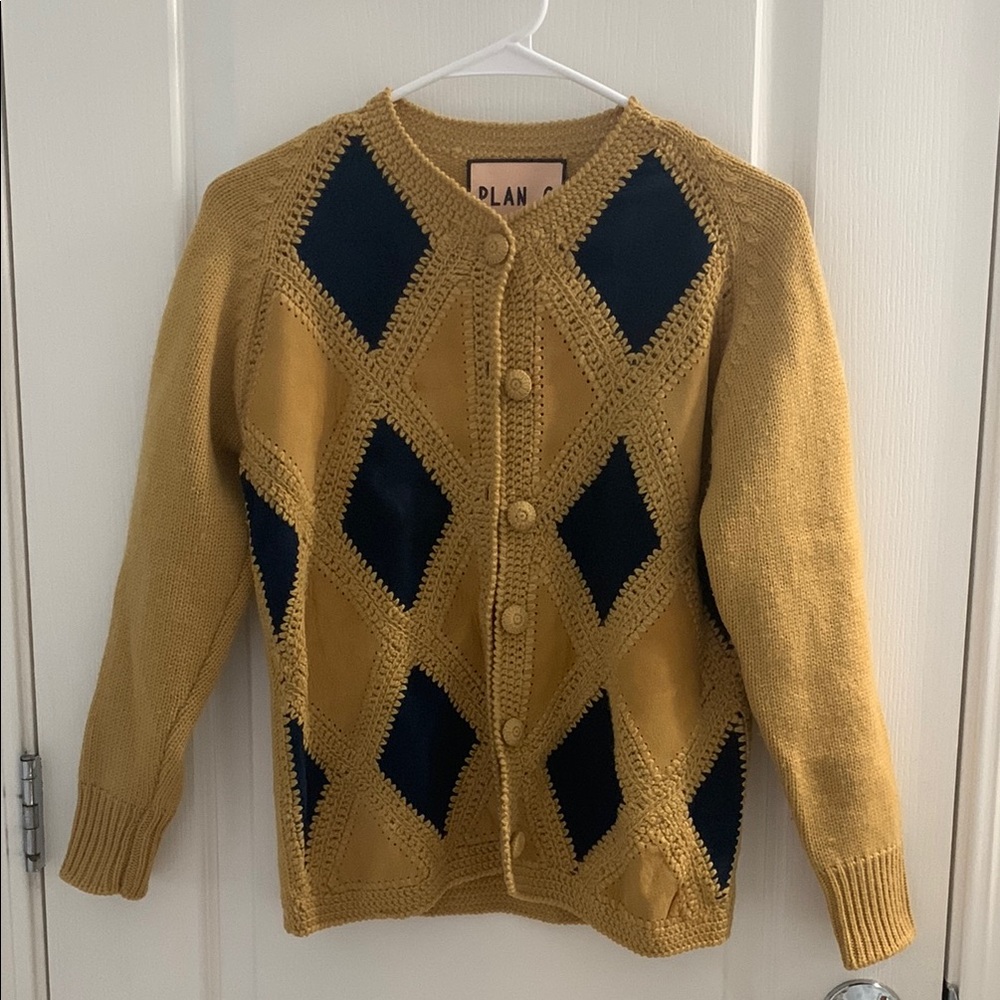 Classic Argyle Cardigan in Yellow and Blue